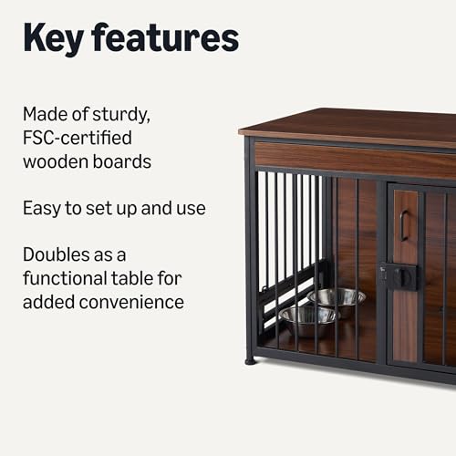 Amazon Basics Furniture Style Dog Crate, Sturdy Wooden Pet Kennel, End Table with Space for Pet, Two Bowls Included, 30" x 20.4" x 23.6", Walnut - size: 30''