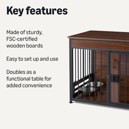 Amazon Basics Furniture Style Dog Crate, Sturdy Wooden Pet Kennel, End Table with Space for Pet, Two Bowls Included, 30" x 20.4" x 23.6", Walnut - size: 30''