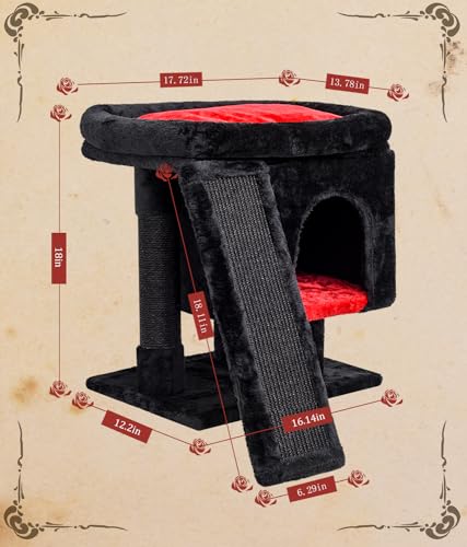 SYANDLVY Gothic Cat Tree with Coffin Bed for Indoor Cats, Cat Tower with Scratching Post, Modern Activity House for Large Cats, Condo with Board, Kittens Cave - color: Black & Red
