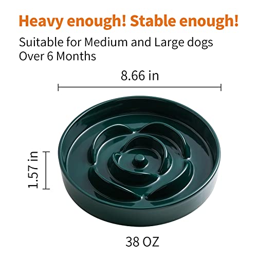 8.66 in Green Dog Bowl Ceramic Slow Feeder with Wood Stand for Small Medium Large Dogs, Elevated/Raised Slow Feeding Dog Dish to Slow Down Eating, Heavy Puppy Bowl for Fast Eaters - color: Green Slow Feeder