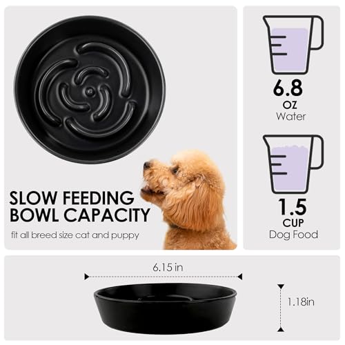 Ceramic Slow Feeder Dog Bowl for Small Dogs & Cats, 6 Inch Puzzle Pet Food Dish, Non-Slip Heavy Design, Helps Reduce Fast Eating, Bloating & Indigestion, Dishwasher Safe (Deep Ocean Blue) - color: Deep Ocean Blue