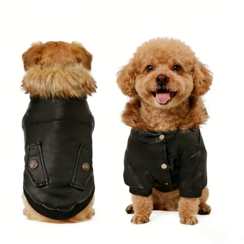 NAMSAN Dog Coats for Small Medium Dogs, Winter PU Leather Jacket for Puppy Male, Windproof Waterproof Dog Warm Coat Cold Weather Clothes, Black M - color: Black, size: Medium (Pack of 1)
