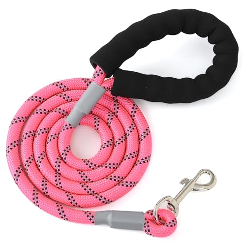 Mile High Life Reflective Dog Leash, with Comfortable Padded Handle, Pink Nylon Rope Leash with Steel Tips, Heavy Duty 4 Feet Pet Leashes (Pink,48 Inches) - color: Reflective Nylon Rope - Pink, size: 4 Feet