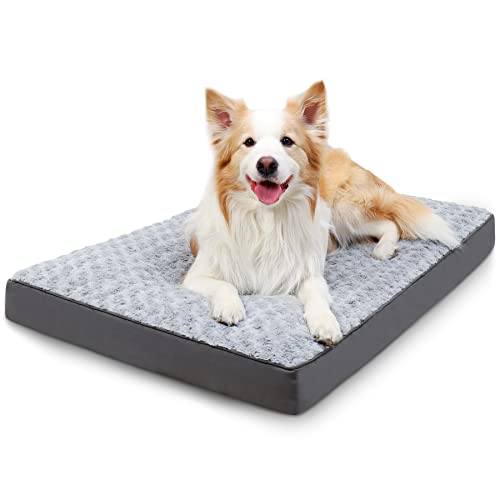 Dog Crate Bed Waterproof for Large Dogs - Rose Velvet Soft Fluffy Washable With Removable Cover & Anti-Slip Bottom, 35 x 22 Inch, Light Gray - color: Light Grey, size: 35.0"L x 22.0"W x 3.0"Th