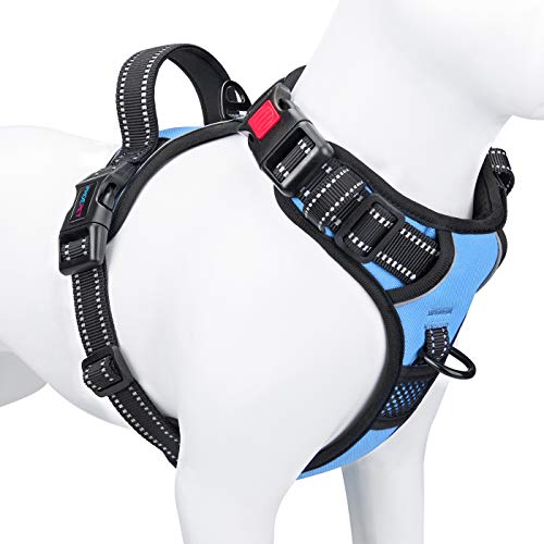PHOEPET No Pull Dog Harness Reflective Adjustable Vest with a Training Handle, Name ID Pocket, 2 Metal Leash Hooks, 3 Snap Buckles [Easy to Put on & Take Off](XS, Baby Blue) - color: Baby Blue, size: Extra Small