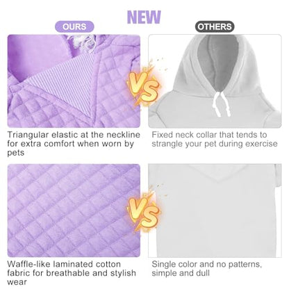 BEAUTYZOO Small Dog Hoodie Sweater with Pockets, Dog Clothes for Small Medium Dogs Boy Girl, Waffle-Like Laminated Cotton Pet Coats with Hat and Leash Hole, Purple S - color: Purple, size: S (Back: 12",Chest: 16", Neck: 10")