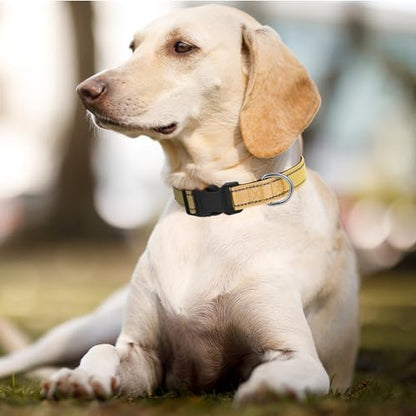 Dog Collars Adjustable for Medium Dogs,Heavy Duty Waterproof Dog Collar with Quick Release Buckle,Girl Boy Female Male Reflective Nylon Dog Collar with Soft Neoprene Padded,M,Camel - color: Camel, size: Medium