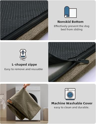 Sytopia Indestructible Dog Bed, 42" XL Chew Proof Dog Bed for Extra Large Dogs (90 lbs), Durable Waterproof Pet Bed, Chew Resistant Dog Crate Pad, Washable Cover, Indoor & Outdoor Use, Brown