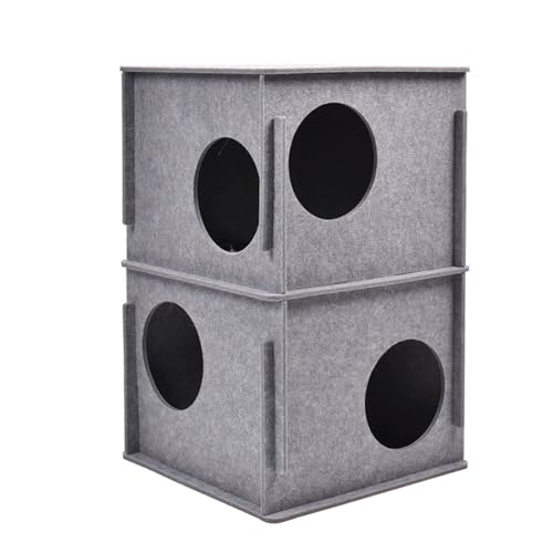 Stacking felt cat nest Cat Tunnel Bed, Cozy Hide and Seek Cat Den, All Season Useful Litter Box, Fun for Cats or Dogs, The Peekaboo Foldable Felt Cat Cave and Cube for Small Medium Large Cats - color: Light Grey, size: 2 layers