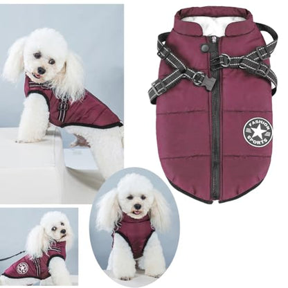 Dog Jackets Coat for Winter Windproof Waterproof Skiing Dog Vest Fleece Warm Chest Strap Belt Purple L - color: Violet, size: Large