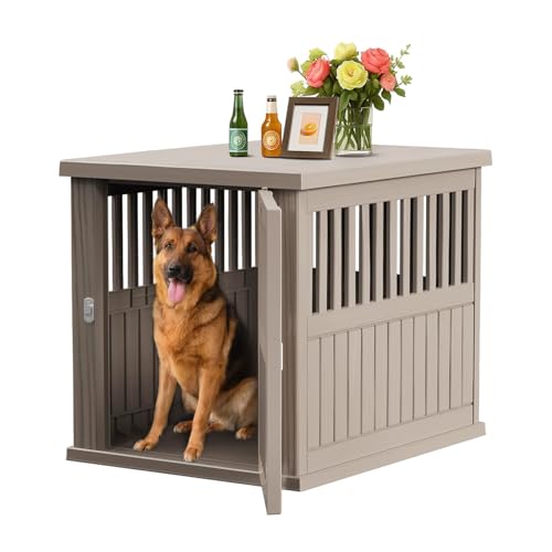 42 Inch Dog Crate Furniture Lockable Dog Kennel Indoor for Large Dogs and Medium Heavy Duty Pet Crate Decorative Pet Cage End Table,Grey - color: Grey, size: 28.4"L x 32.8"W x 39.4"H