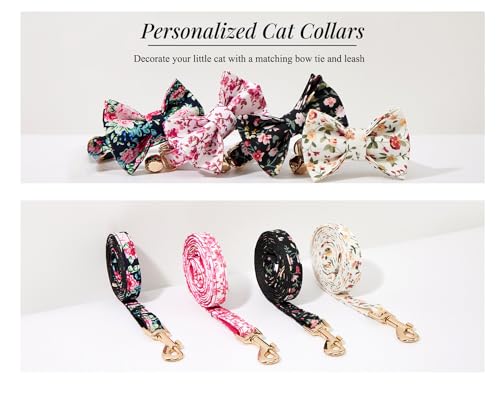 Personalized Cat Collar with Engraved Name and Phone Number - Customizable Kitten Collars for Girls (Floral Collar) - color: Floral Collar