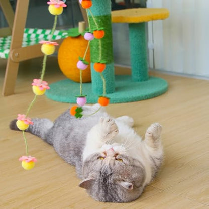 Cat Wand Toy with Bell – Bamboo Cat Teaser Stick for Playful Cats – Orange Persimmon - color: Orange
