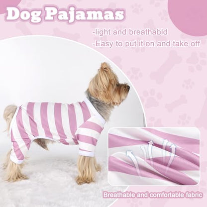 Dog Pajamas, Stretchy Puppy Jammies Onesie, Comfy Doggie Striped Pjs, Lightweight Soft Puppy Outfit, Dogs Clothes for Small Size Girl Boy(Light Pink,S) - color: Light Pink, size: Small (Chest 14.2 in)