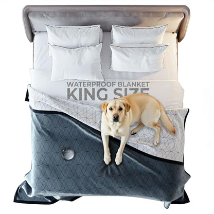 Waterproof King Size Blanket for Bed – 108x90 Inch – Pet Hair Resistant Blanket for Small to Large Dogs – Washable, Leakproof, Reversible Bedspread for Bed Protection – Blue/White - size: 108"x 90"