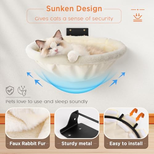 JUNSPOW Cat Hammock Wall Mounted, Foldable & Stable Cat Beds- Breathable Cats Wall Shelves for Sleeping, Playing, Climbing, and Lounging - Maximum Hold Up to 30lb（Cream,Faux Rabbit Fur） - color: Cream