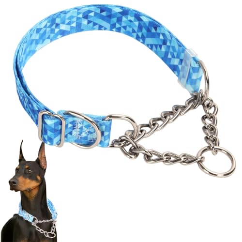 Martingale Collar for Large Dogs，Stainless Steel Chain Martingale Collar for Dogs, No Pull Slip Cinch Choker Choke Heavy Duty Dog Collars - color: Blue, size: XL(Neck22-28")