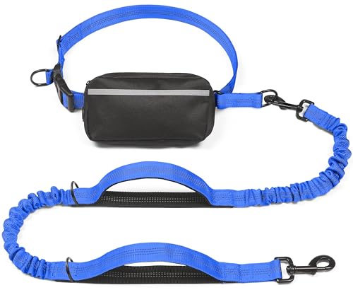 iYoShop Hands Free Dog Leash with Zipper Pouch, Dual Padded Handles and Durable Bungee for Walking, Jogging and Running Your Dog (Large, 25-120 lbs, Royal Blue) - color: Royal Blue, size: Large