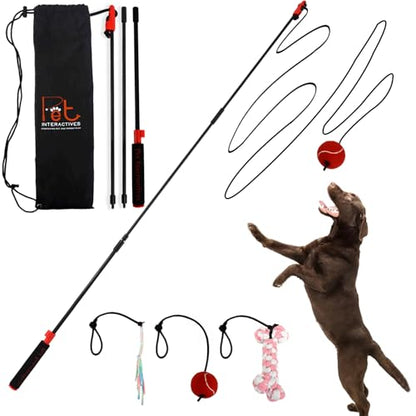 PET Wrangler 2.0 - Upgraded Flirt Pole for Dogs, Interactive Dog Toy with Reinforced 50" Pole &10ft Cord, Creates Extended Play Area, 3 Changeable Lures for Training, Exercise, & Enrichment
