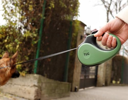 TUG 360° Tangle-Free Retractable Dog Leash with Anti-Slip Handle | 16 ft Strong Nylon Tape | One-Handed Brake, Pause, Lock (Small, Green) - color: Green, size: Small