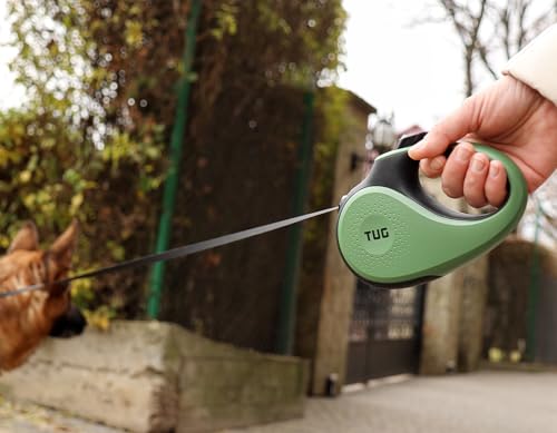 TUG 360° Tangle-Free Retractable Dog Leash with Anti-Slip Handle | 16 ft Strong Nylon Tape | One-Handed Brake, Pause, Lock (Medium, Green) - color: Green, size: Medium