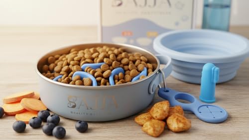 Blue Slow Feeder Travel Dog Bowl Set | 30oz Stainless Steel + 20oz Collapsible Silicone Dish | Water Bottle Holder| Non-Slip, Anti-Choking, BPA-Free | We Give Back - color: Slow feeder Blue Bowl