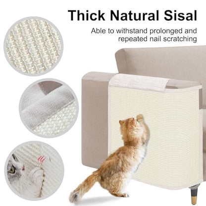 Cat Scratch Sofa Protector,23.6" L*19.7" W Cat Scratch Furniture Protector Pad, Couch Arm Sheild with Natural Sisal for Protecting Couch Sofa Chair Furniture(Beige/Right Handed) - color: Beige