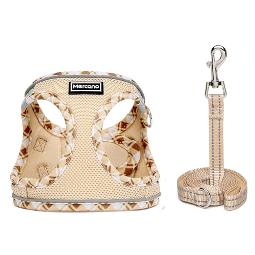 Mercano Soft Mesh Dog Harness and Leash Set, Step-in Reflective Breathable Lightweight Vest Harnesses with Safety Buckle for Small Dogs, Cats (Beige, L) - color: Beige, size: L (Chest: 17.5"-19.5")