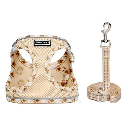 Mercano Soft Mesh Dog Harness and Leash Set, Step-in Reflective Breathable Lightweight Vest Harnesses with Safety Buckle for Small Dogs, Cats (Beige, XL) - color: Beige, size: XL (Chest: 19.5"-21.5")