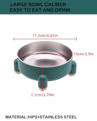 Raised Cat Food Bowl, Anti Vomiting Elevated Cat Bowl Stainless Steel, Whisker Friendly Shallow Wide Dish, 3 Cups (24 oz) Non-Slip Dishwasher Safe for Indoor Cats (Green, 1-Pack) - size: 1 Pcs