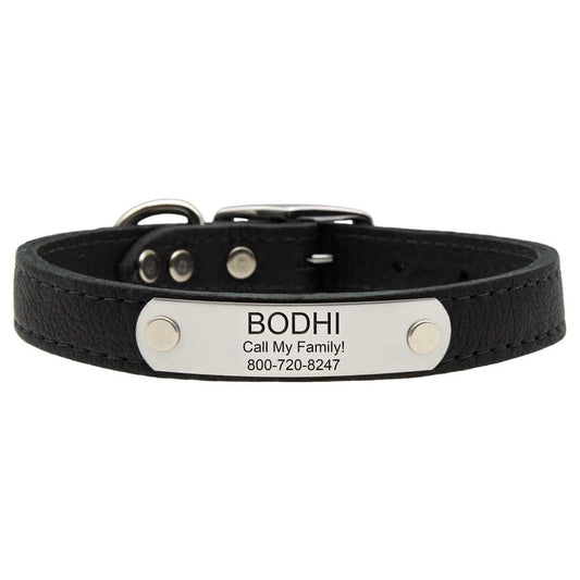 dogIDs Personalized Soft Designer Leather Dog Collar - Adjustable, Odor Resistant, Built-in Custom Laser Engraved Rivet on Name Plate - Midnight Black - 1/2 in Wide x 7 in Neck - color: Midnight Black, size: 1/2 in wide x 9 in (its 6-8 inch necks)
