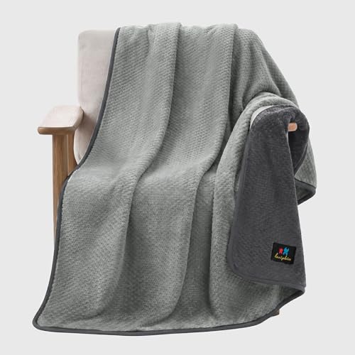 Luciphia Waterproof Blanket for Large Dog Ultra-Soft & Calming Pet Throw Reversible Warm Fleece Durable Furniture Crate Couch Bed Cover Protector Machine Washable Leakproof Grey L (65''x57'') - color: Grey, size: L(65''x57'')
