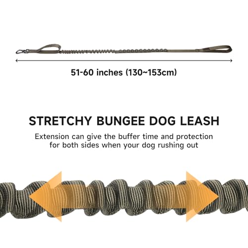 Excellent Elite Spanker Tactical Bungee Dog Leash Military Adjustable Dog Leash Quick Release Elastic Leads Rope with 2 Control Handle(Ranger Green) - color: Ranger Green