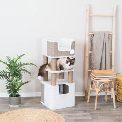 Trixie Lucano 39.8-in Cat Tree, Indoor Cat Furniture with Jute Scratching Posts, Sisal and Plush Covered Condo, Dangling Interactive Toys, Taupe - color: Brown, size: 39.8" Tall