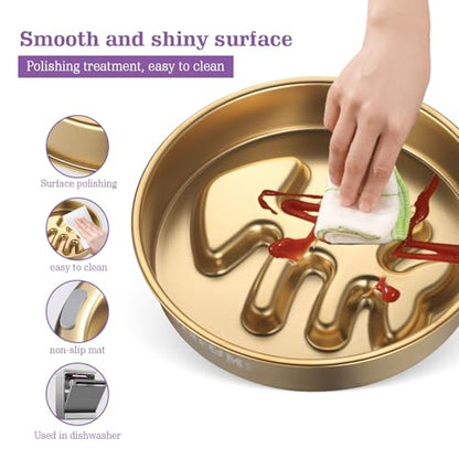 Golden Stainless Steel Slow Feeder Dog Bowls – Non-Slip Metal Dog Bowl for Large & Medium Breeds, Puppy Puzzle Feeder – 2 Cup Capacity for Small to Big Pets – Durable Slow Feed Dog & Cat Food Dish - color: Fishbone-Golden