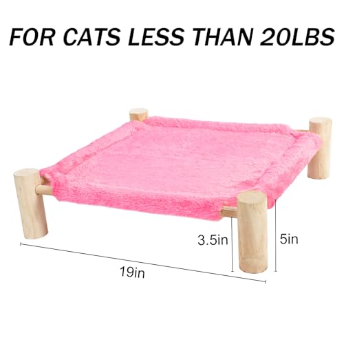 Cat and Dog Hammock Bed for Small Dogs, Brethable Wooden Cat Pet Rabbit Elevated Bed Cots Furniture for All Seasons Fleece Hot Pink - color: Fleece Hot Pink