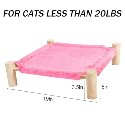Cat and Dog Hammock Bed for Small Dogs, Brethable Wooden Cat Pet Rabbit Elevated Bed Cots Furniture for All Seasons Fleece Hot Pink - color: Fleece Hot Pink