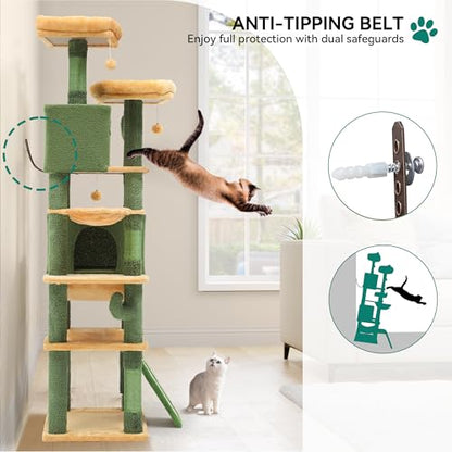 YITAHOME 193 cm Tall Cactus Cat Tower for Large Cats,76 inch Heavy Duty Cat Tree for Indoor Large Adult Big Cats Maine Coon Cat Tree Tower with Scratching Post, Hammock, Cat Condo, Cactus Green - style: Cactus