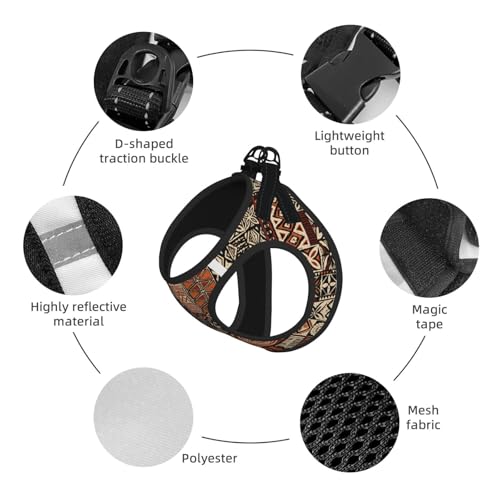 Hawaiian Style Tapa Tribal Dog Harness and Leash Set, No Pull Reflective Adjustable Soft Mesh Padded Pet Vest with Safety Buckle for Small Medium Dogs and Cats Large - color: Hawaiian Style Tapa Tribal, size: Large