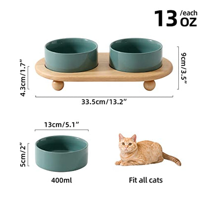 Havniva Raised Cat Bowls Water Bowl 5.1” Elevated Ceramic Cat Food and Water Bowl Whisker Friendly Pet Food Bowls for Indoor Cats, Wide Cat Water Dish Prevent Whisker Fatigue Non Slip Cat Feeder - color: 2 x Bowl + Stand - Dark Green