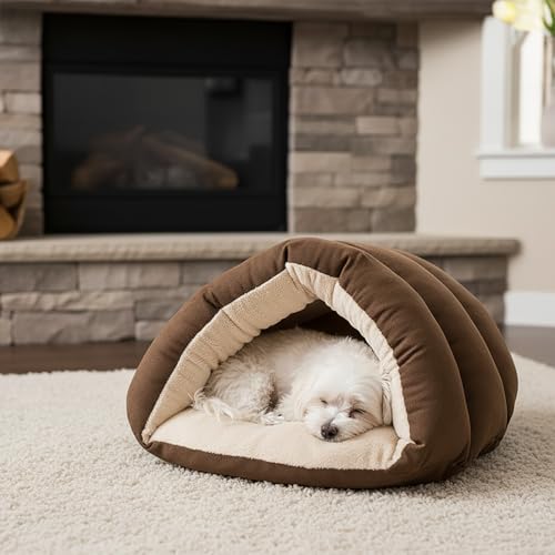 SPOT Sleep Zone Cuddle Cave Pet Bed | Soft, Plush Interior for Cats and Small Dog Breeds | Attractive and Durable Faux Suede Exterior | Machine Washable | Pet Safe - style: Brown