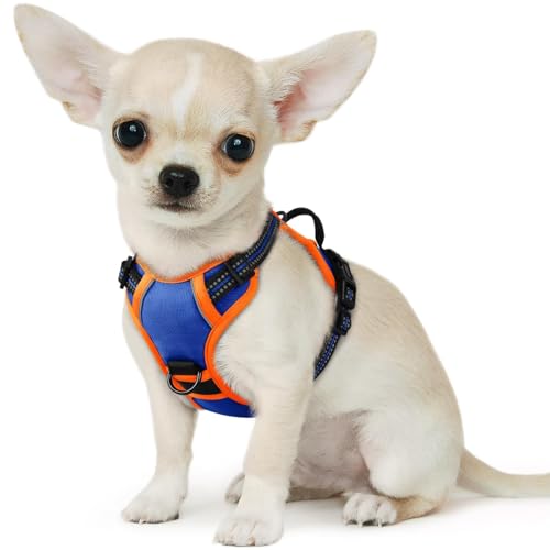 Small Dog Harness No Pull, Service Vest with Reflective Strips and Control Handle, Adjustable and Comfortable for Walking, No Choke Pet Harness with 2 Metal Rings, Blue & Orange, XS - color: Blue & Orange, size: X-Small