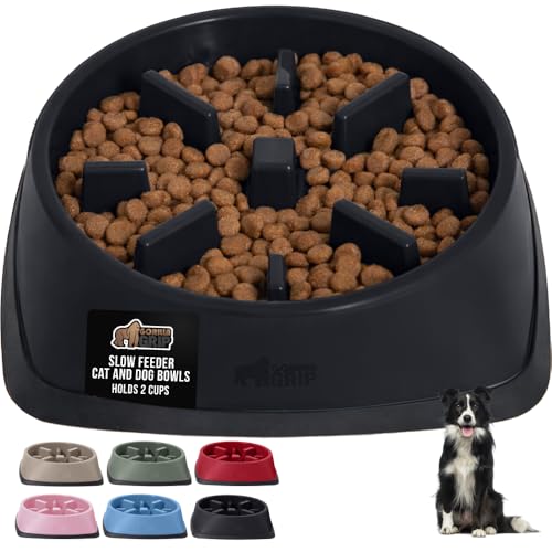 GORILLA GRIP® Patented BPA Free Slow Feeder Dog Bowls, Interactive Puzzle Toy for Dogs and Cats Food Training Enrichment, Keeps Pets Busy and Prevents Puppy Overeating, All Breeds, 2 Cup, Black - color: Black, size: 2 Cup