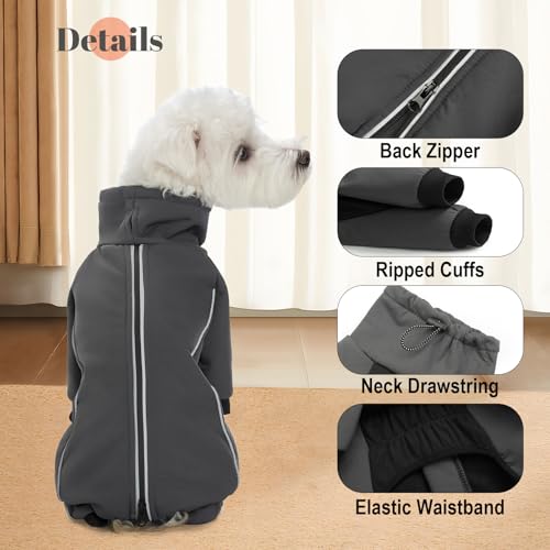 Four Leged Dog Winter Coat, Fullbody Warm Fleece Dog Jacket, Reflective Puppy Cold Weather Coats with Leash Hole & Drawstring, Back Zipper Water-Resistant Doggie Winter Clothes - color: Dark Grey, size: Small