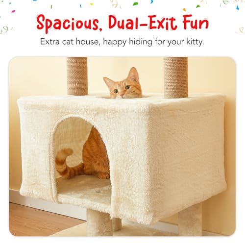 Cat Tree, Floor to Ceiling Cat Tower Adjustable Height [92.9-102.4 in=235-258cm], 7 Tiers Cat Climbing Play House with Fully Sisal Scratching Post, Cozy Condo & Hammocks for Indoor Cats, Beige - color: Beige2.0