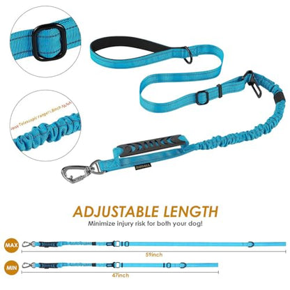 AUBELL Tactical Dog Leash Heavy Duty,4-6ft Reflective Strong No Pull Bungee Leash for Medium Large Dogs with Comfortable Padded Double Handle,Car Seat Belt,360 Degree Rotating Carabiner,Blue - color: M/L-Blue(4-6FT)