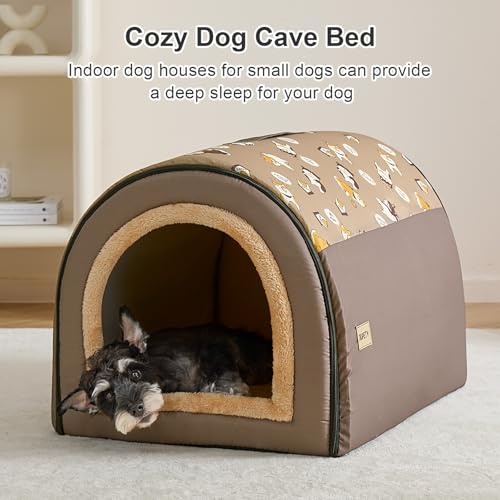Jiupety Indoor Dog House, 2-in-1 Portable Foldable House Bed with Cover, Pet Tent & Cave Bed for Medium Dogs, XL(28"×21"×19"), Up to 40 Lb, Brown - style: XL