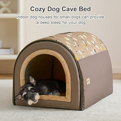 Jiupety Indoor Dog House, 2-in-1 Portable Foldable House Bed with Cover, Pet Tent & Cave Bed for Medium Dogs, XL(28"×21"×19"), Up to 40 Lb, Brown - style: XL
