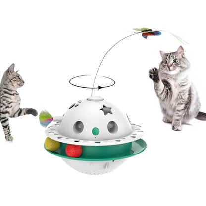 PAWSPIK Triple Chase 4-in-1 Interactive Cat Toy – Tumbling, Butterfly, Feather & Catnip Ball Play – Motion Activated, USB or Battery Powered