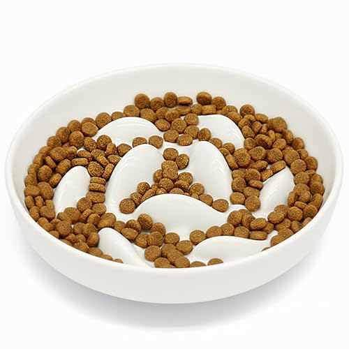 Anti-Bloat Ceramic Slow Feeder Bowl - Fish Pool Design Interactive Puzzle Feeder for Cats & Small Dogs, Food-Safe Porcelain Healthy Eating Dish (White-Ceramic) - color: White-Ceramic